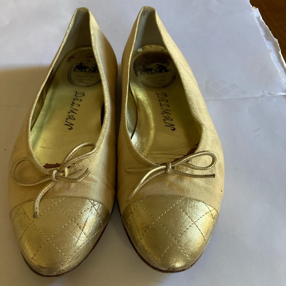 DELMAN gold ballerina flats